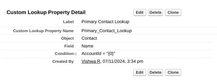 Primary Contact Lookup Filter Record